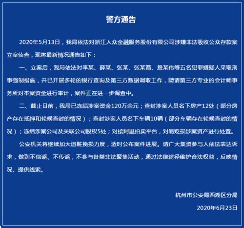 杭州一立案平台新进展 5人被采取措施 冻结涉案资金120万余元